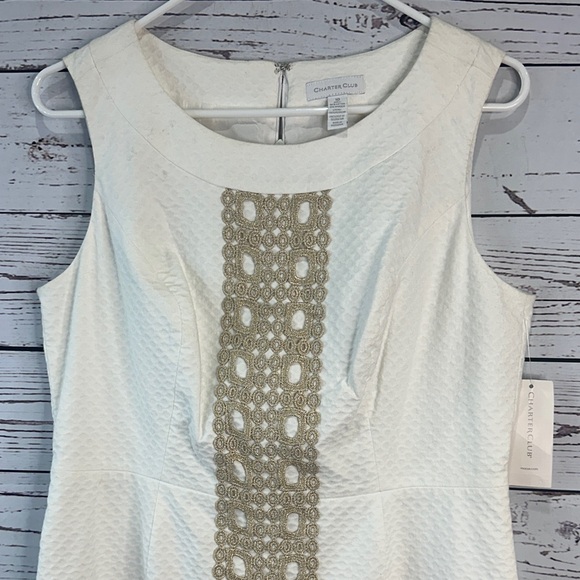 Charter Club Cream Dress with Gold Pattern - Picture 3 of 7